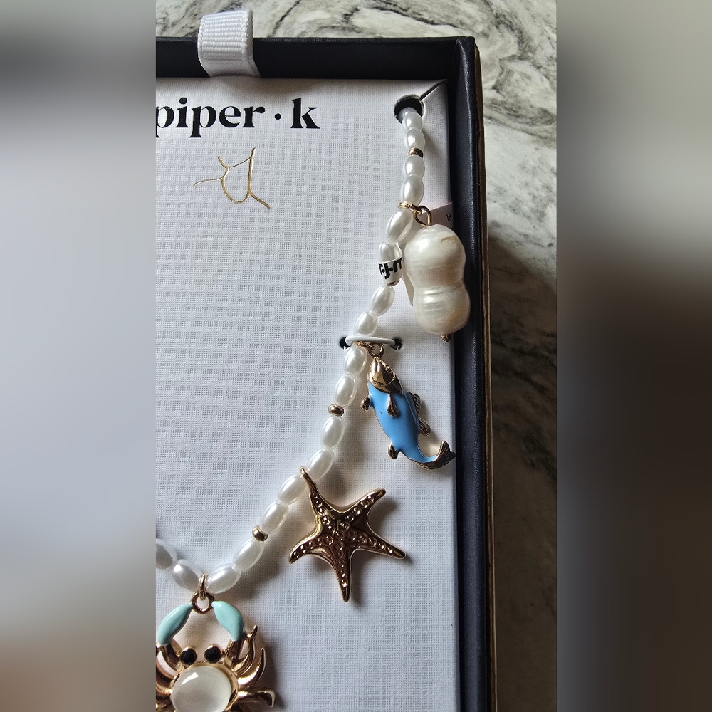 Piper K Ocean Charm Necklace – Freshwater Pearl & Glass Stones - Picture 4 of 8